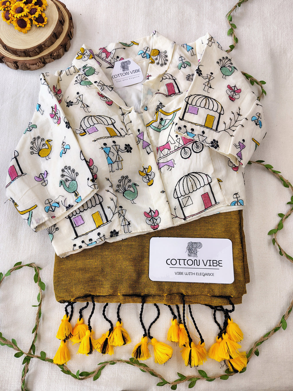 Milkey Chocolaty Cotton Khadi Saree With Embrodery Work Redy Made Blouse