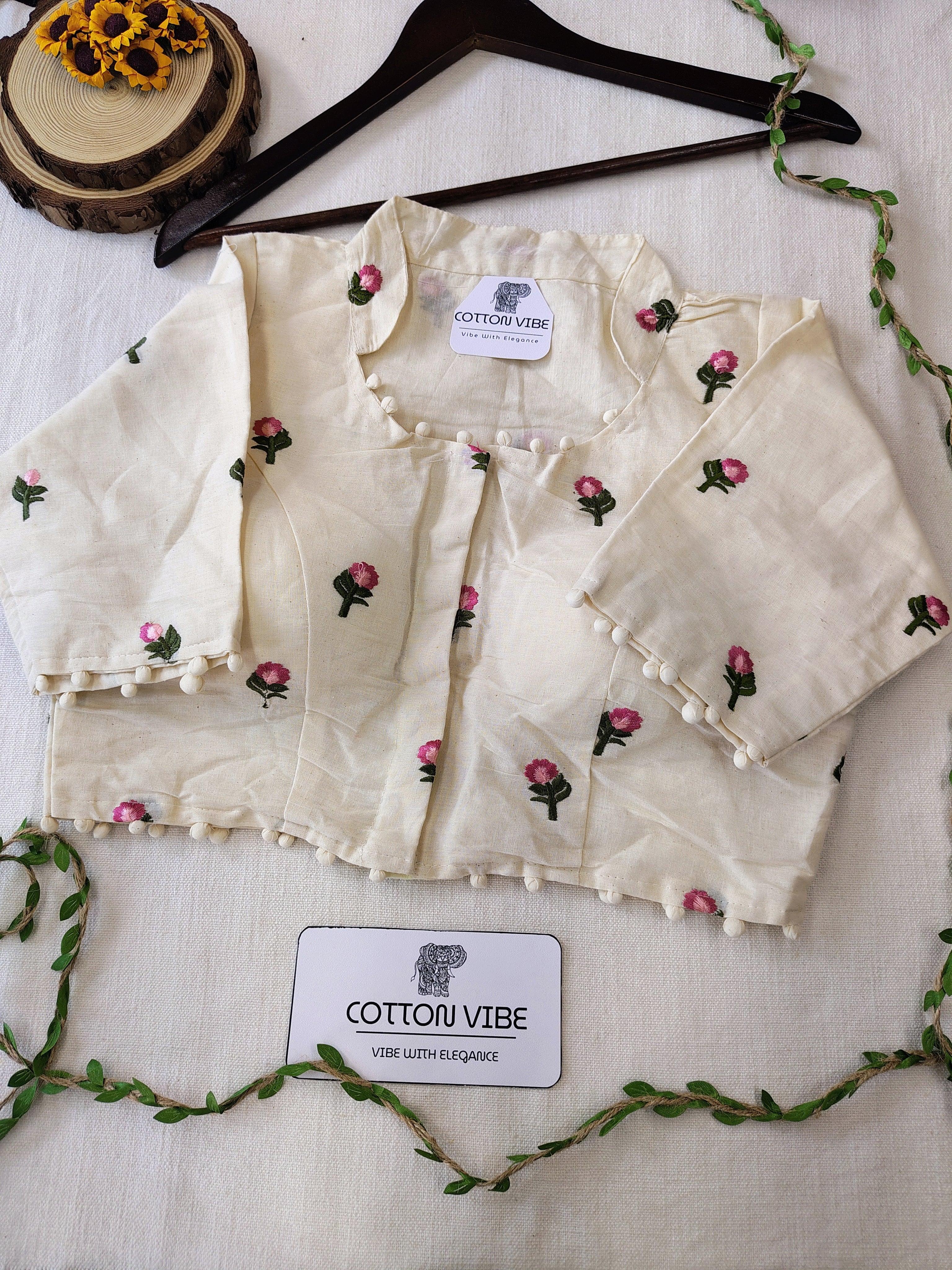 Green Cotton Khadi Saree With Embrodery Work Redy Made Blouse