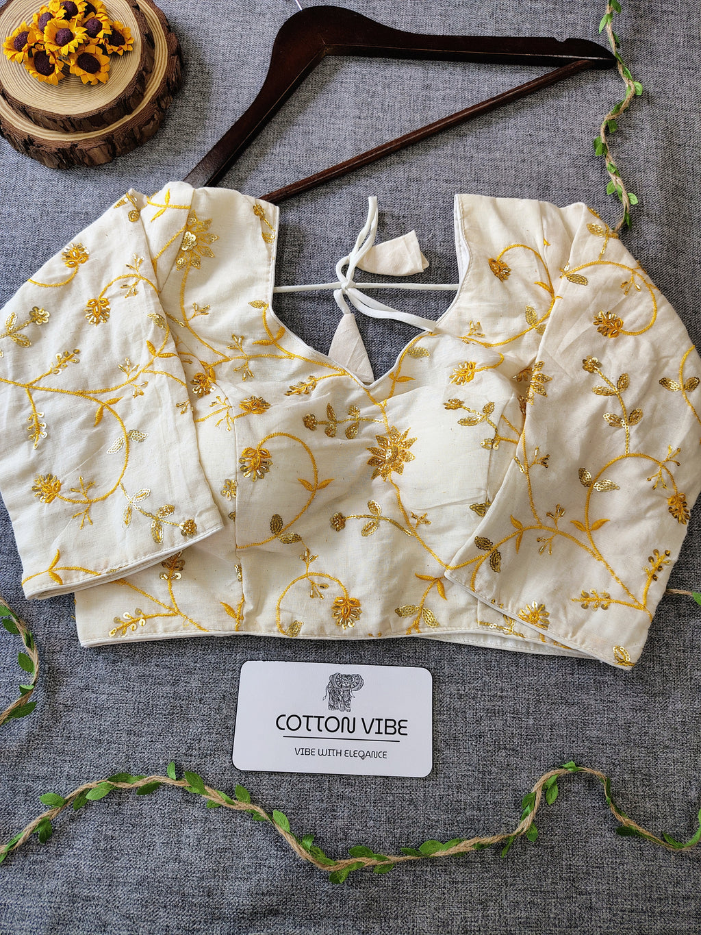 Yellowish Cotton Khadi Saree With Embrodery Work Redy Made Blouse