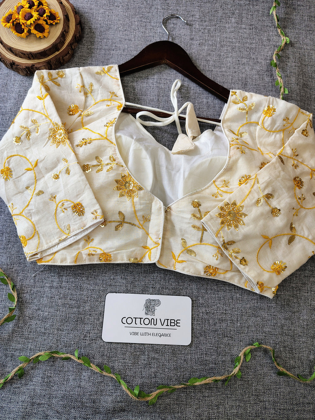 Yellowish Cotton Khadi Saree With Embrodery Work Redy Made Blouse