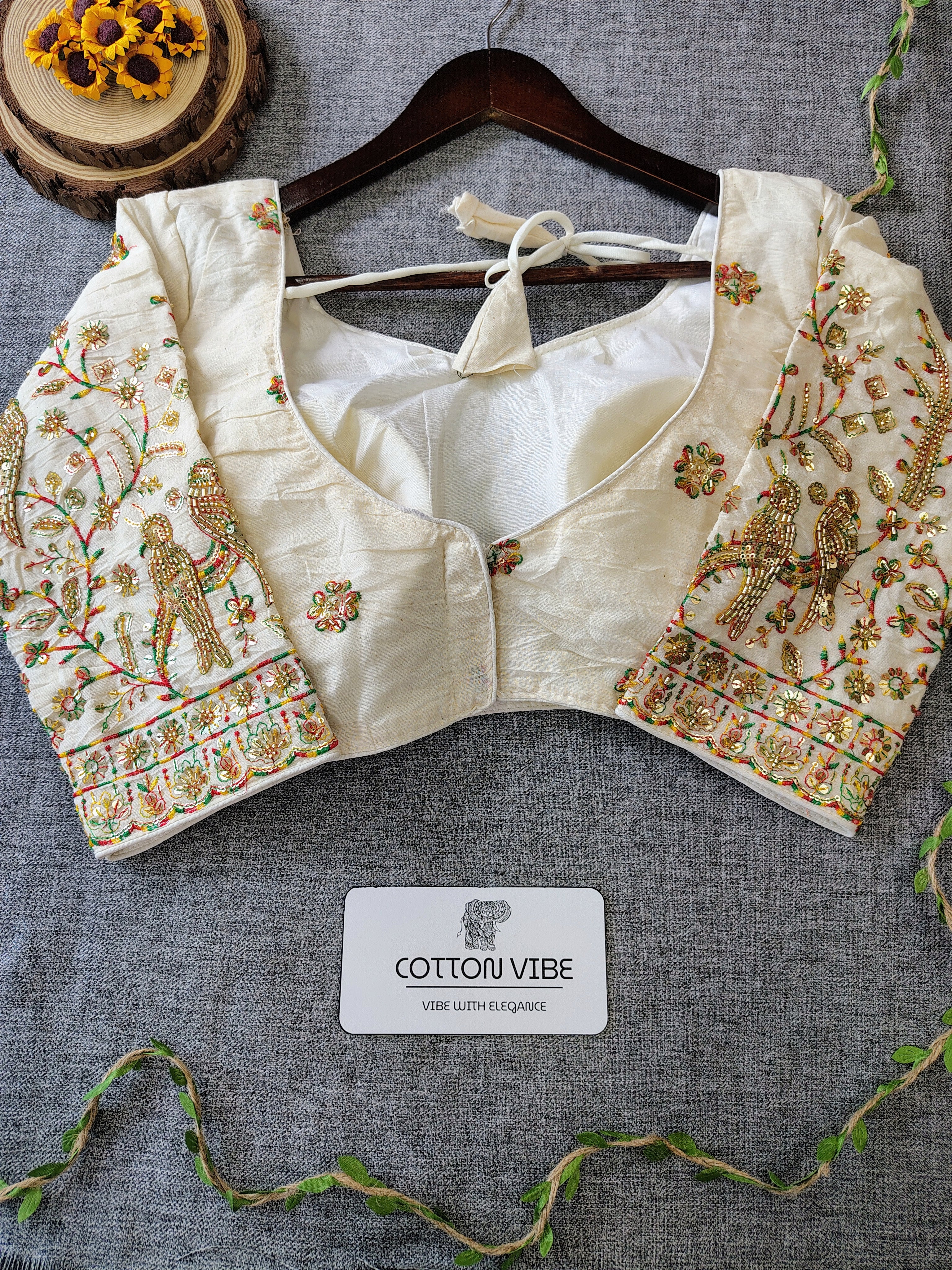 Dark Green Cotton Khadi Saree With Embrodery Work Redy Made Blouse