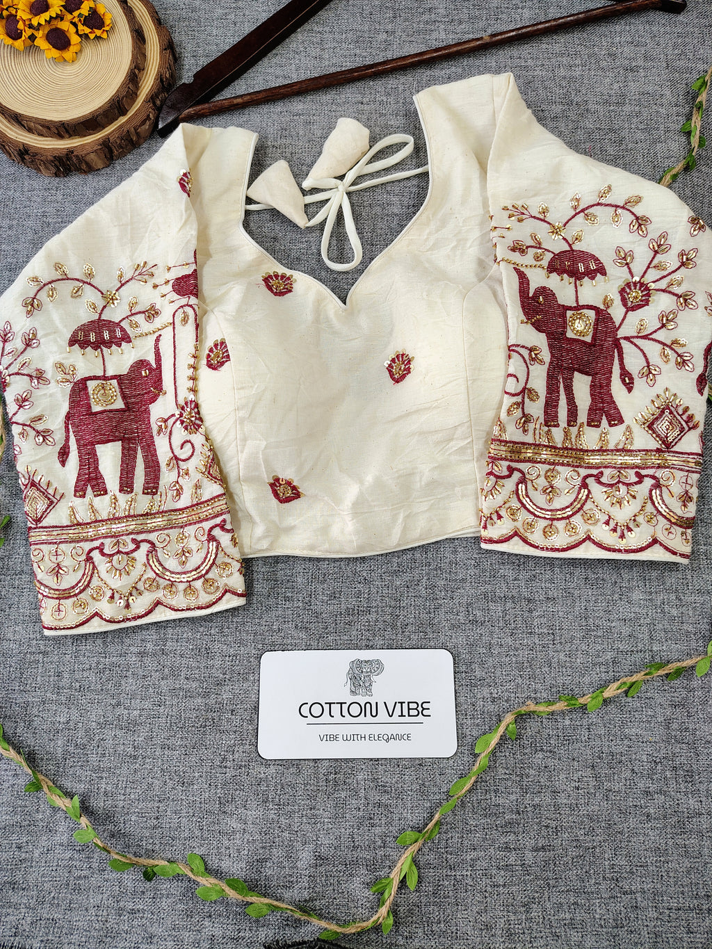 Maroon Cotton Khadi Saree With Embrodery Work Redy Made Blouse