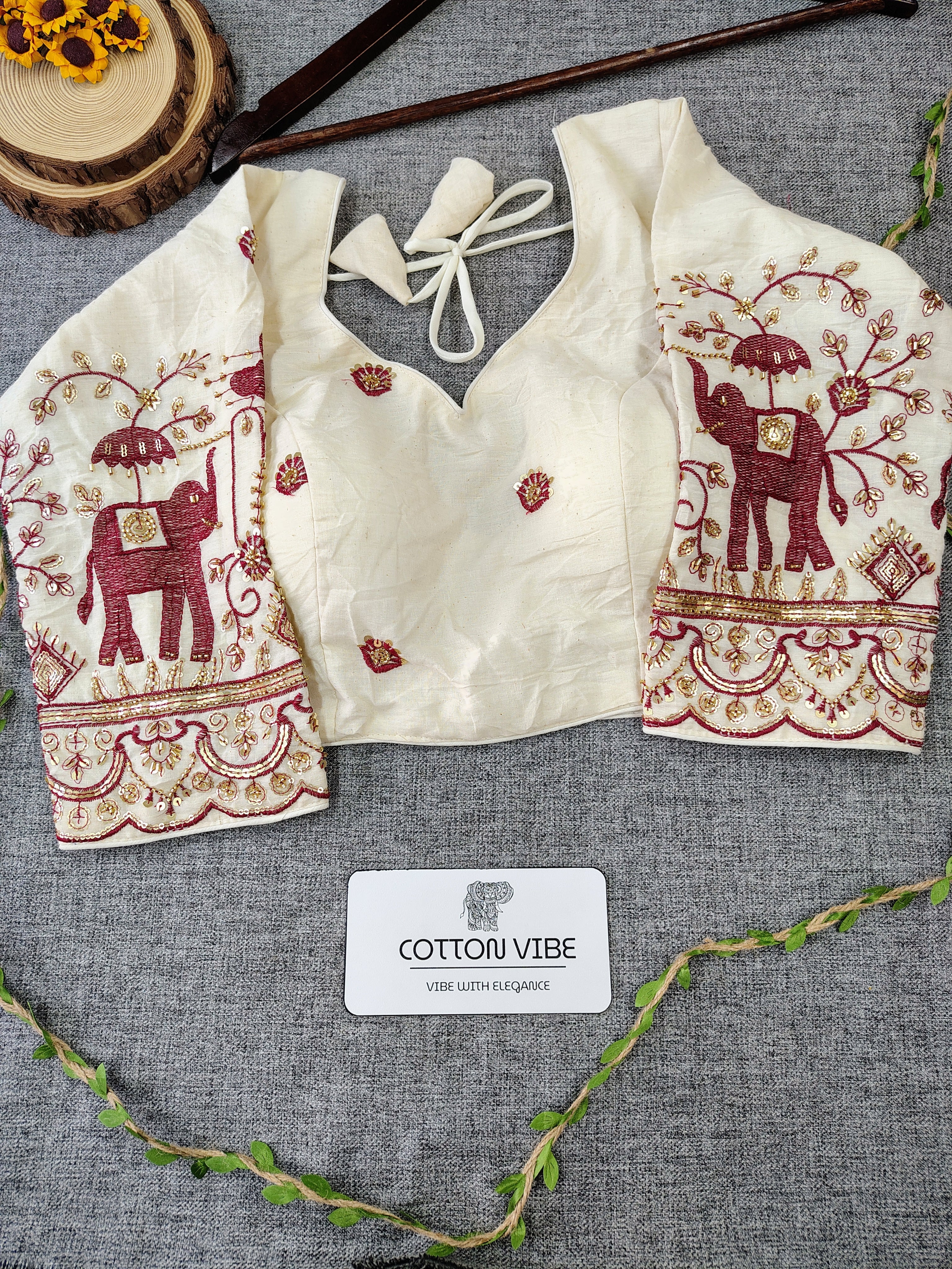 Maroon Cotton Khadi Saree With Embrodery Work Redy Made Blouse