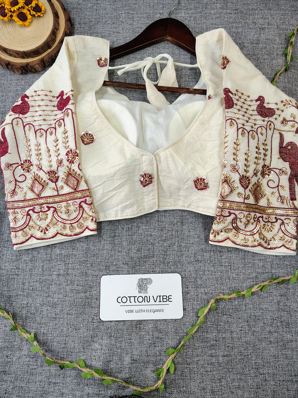 Maroon Cotton Khadi Saree With Embrodery Work Redy Made Blouse