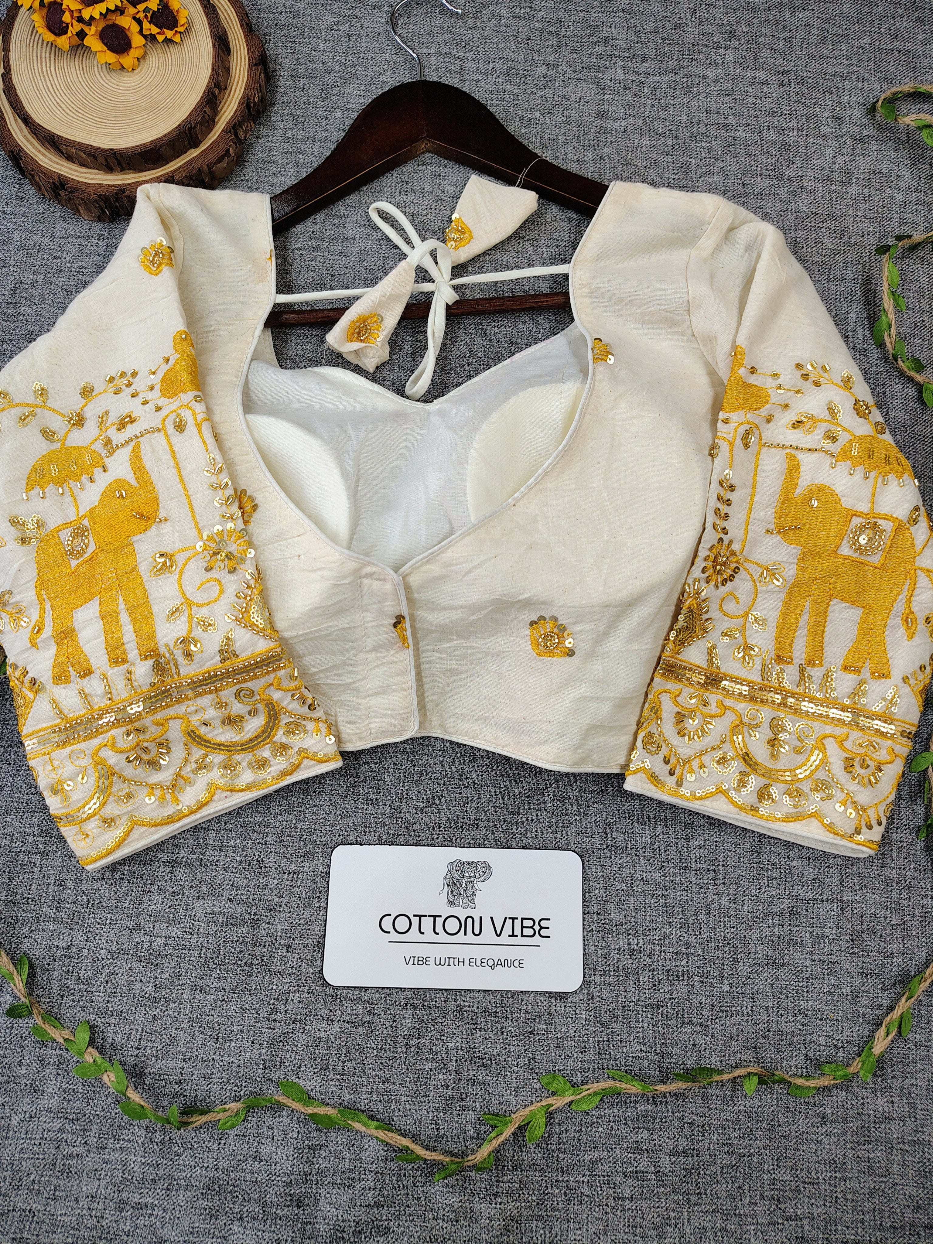 Yellow Cotton Khadi Saree With Embrodery Work Redy Made Blouse