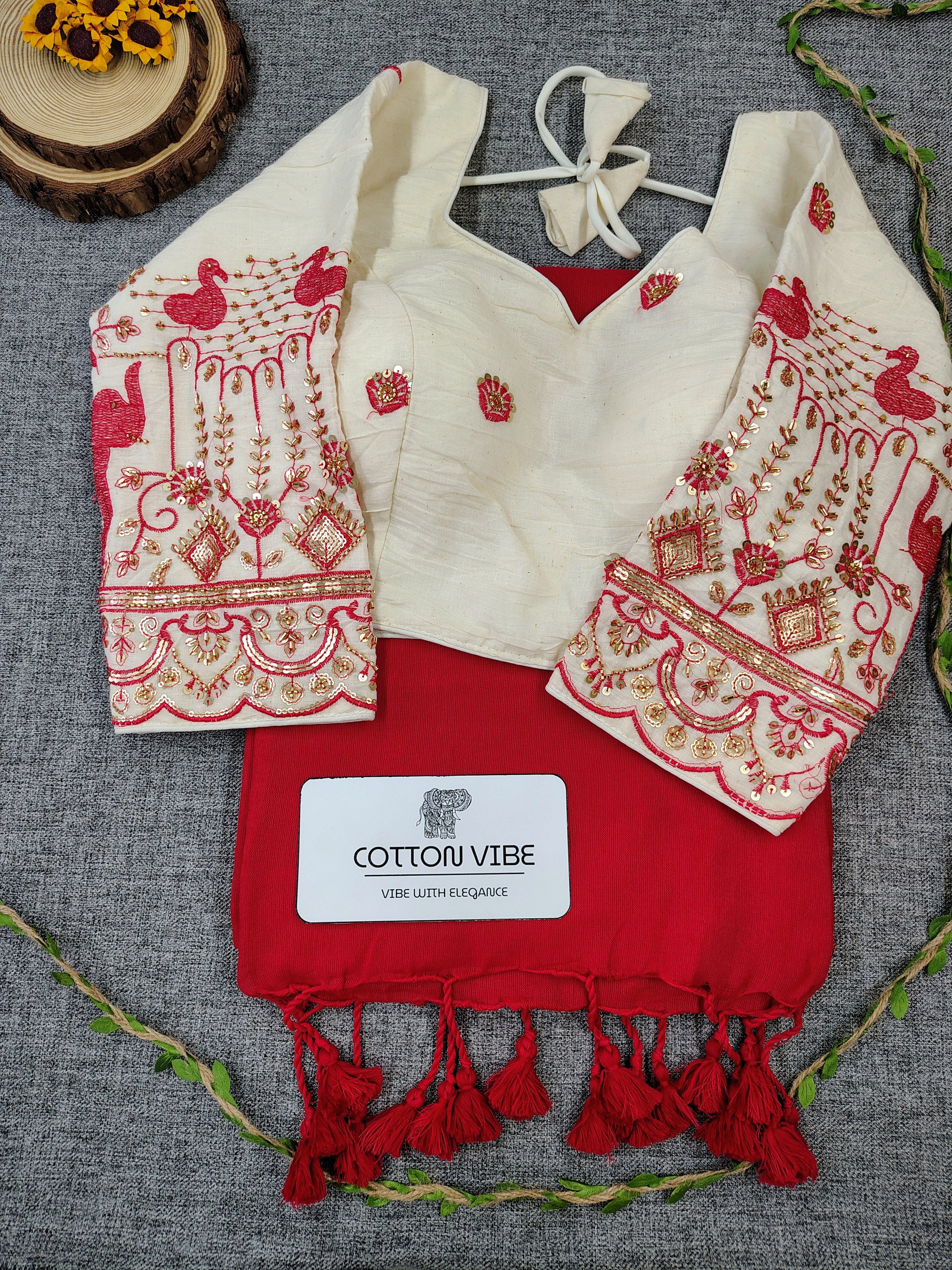 Redies Pink Cotton Khadi Saree With Embrodery Work Redy Made Blouse