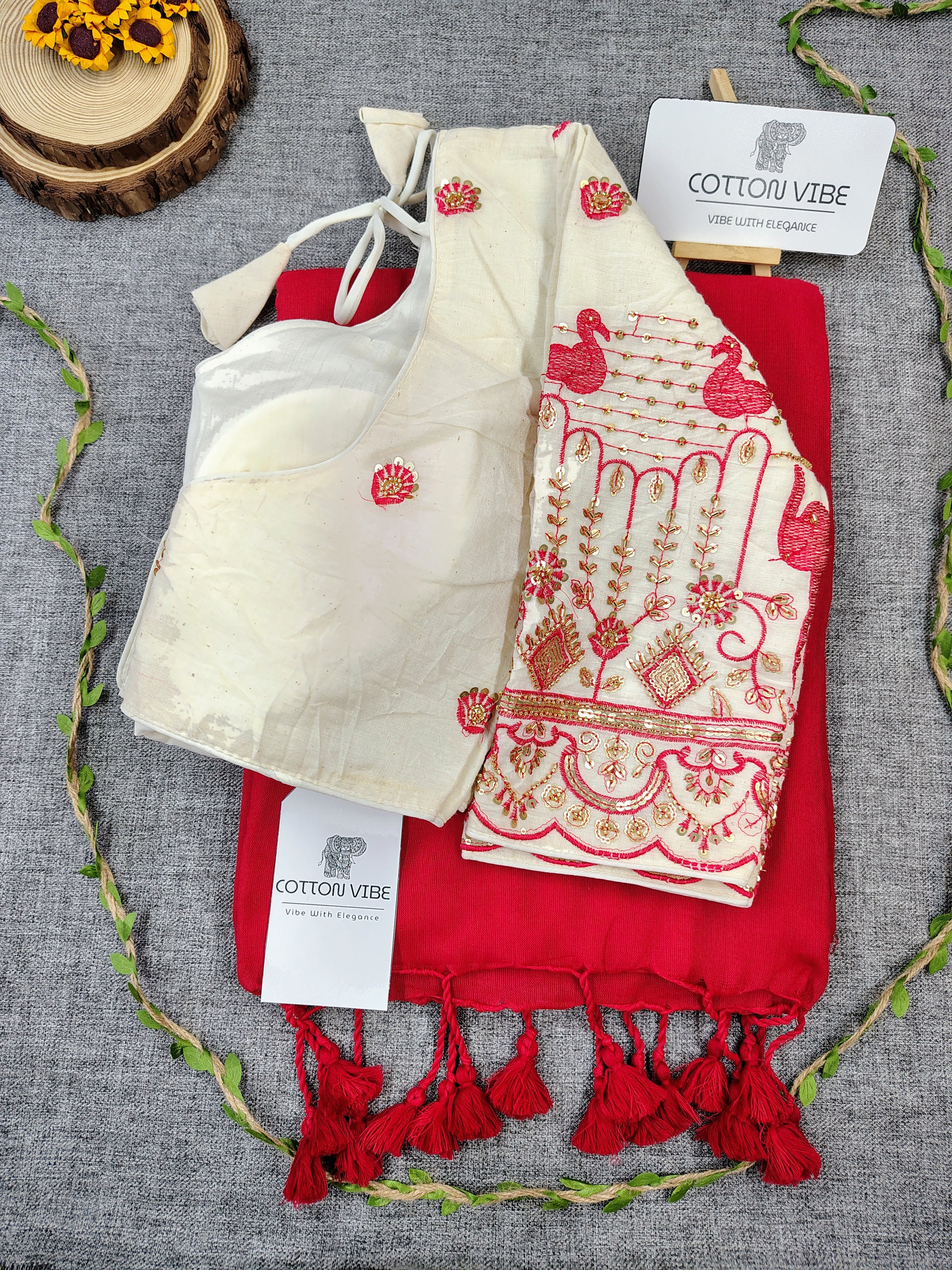 Redies Pink Cotton Khadi Saree With Embrodery Work Redy Made Blouse