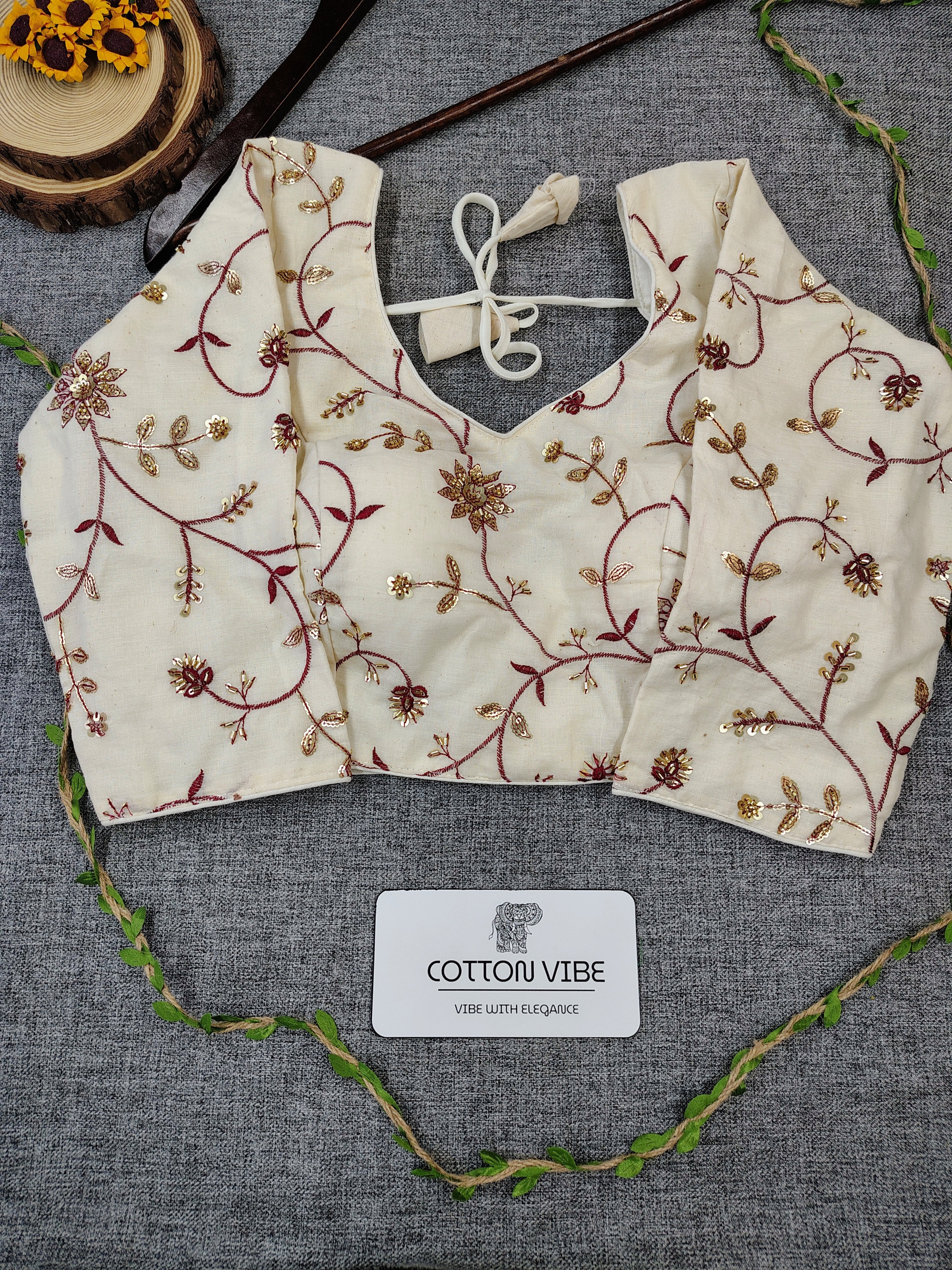 Classy Maroon Cotton Khadi Saree With Embrodery Work Redy Made Blouse