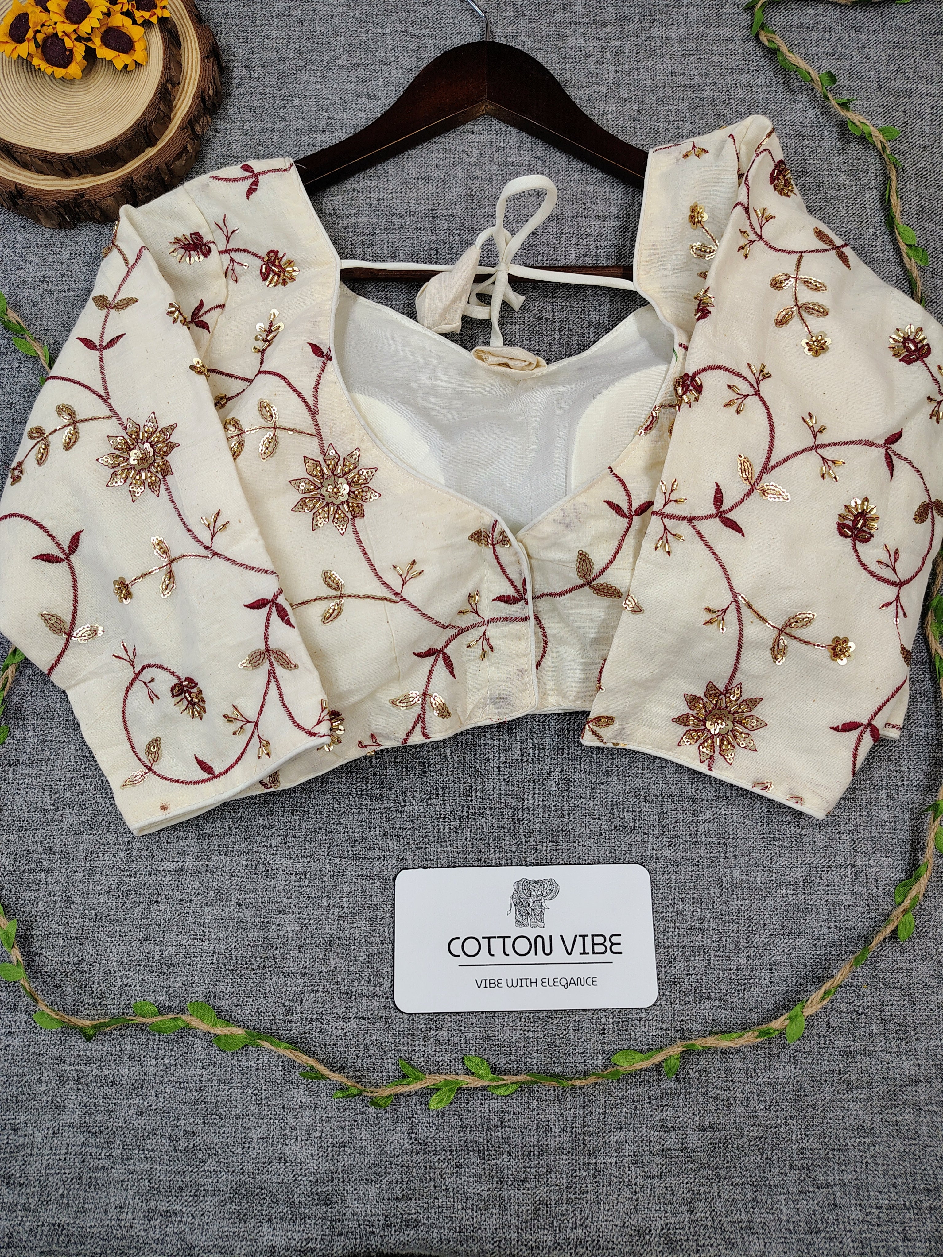 Classy Maroon Cotton Khadi Saree With Embrodery Work Redy Made Blouse