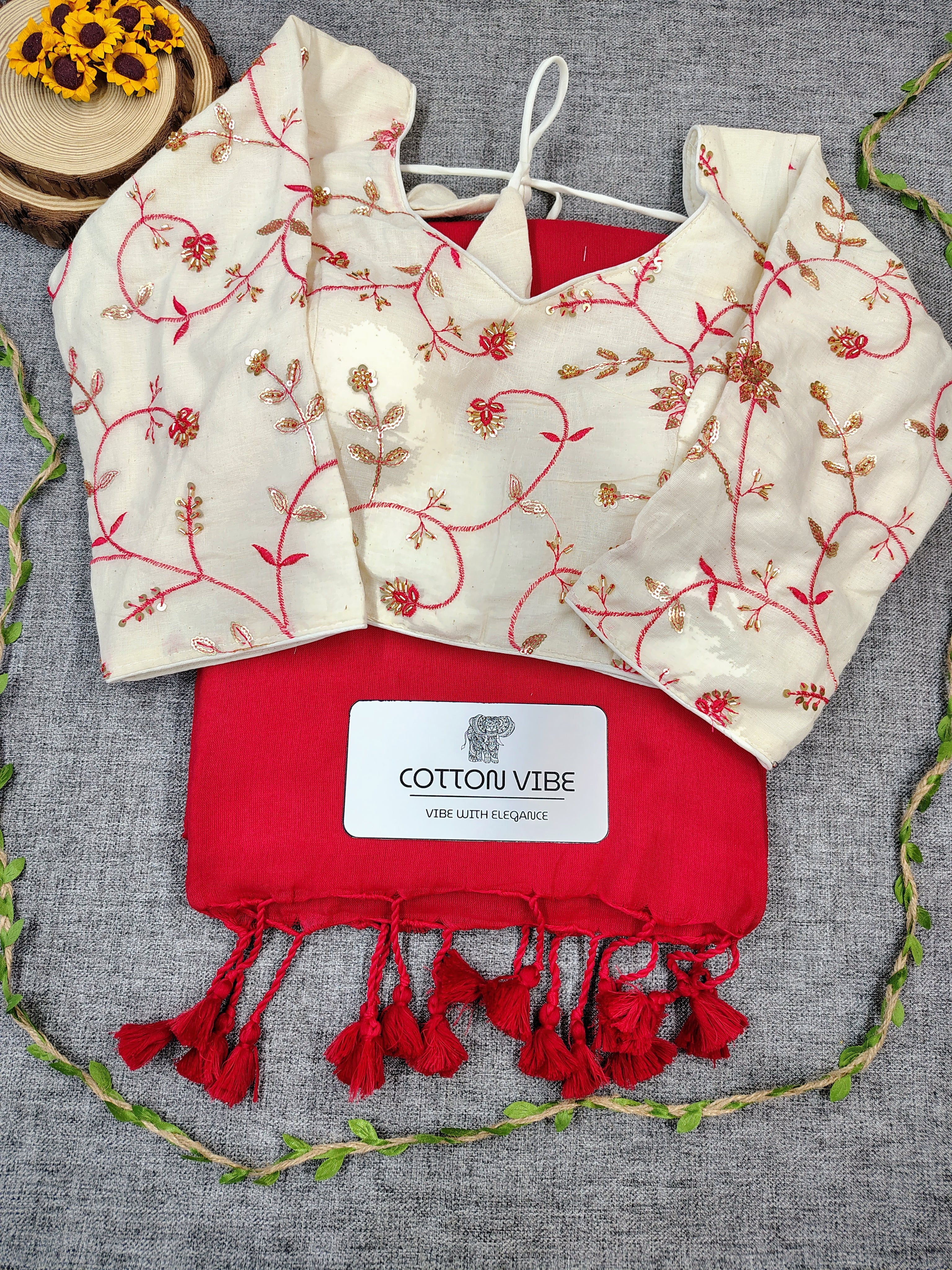 Pink With Redies Cotton Khadi Saree With Embrodery Work Redy Made Blouse