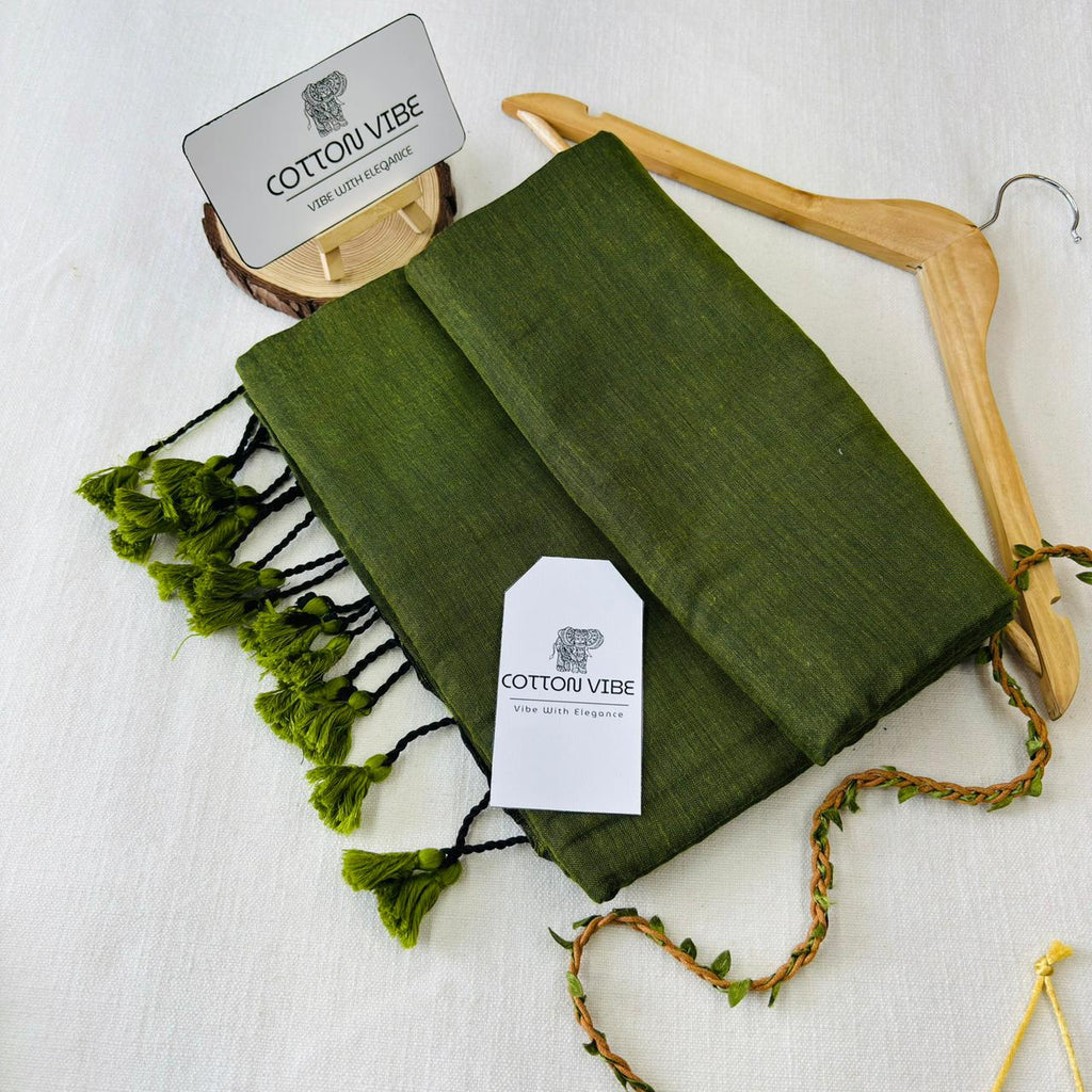 Grass Green Khadi Cotton Saree