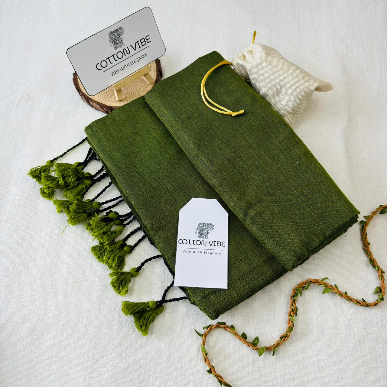 Grass Green Khadi Cotton Saree