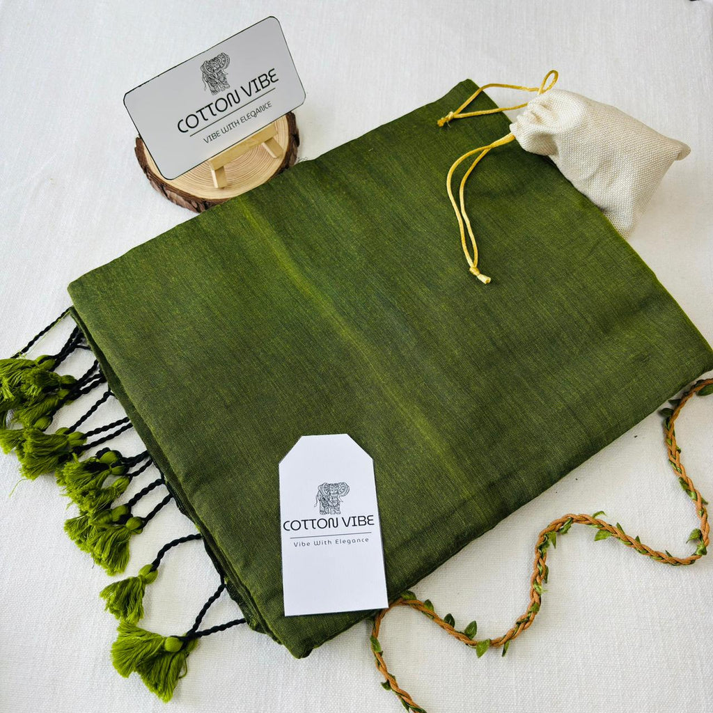 Grass Green Khadi Cotton Saree