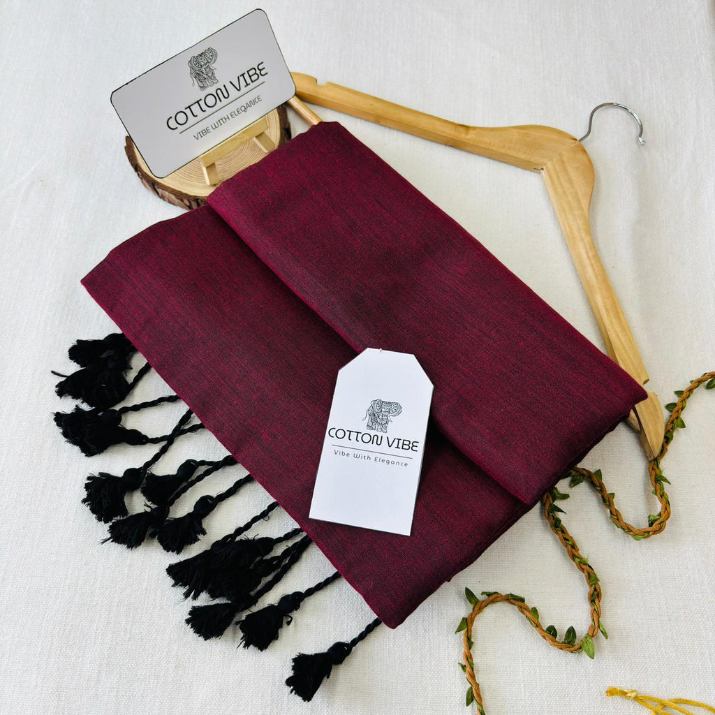 Dark Maroon Khadi Cotton Saree