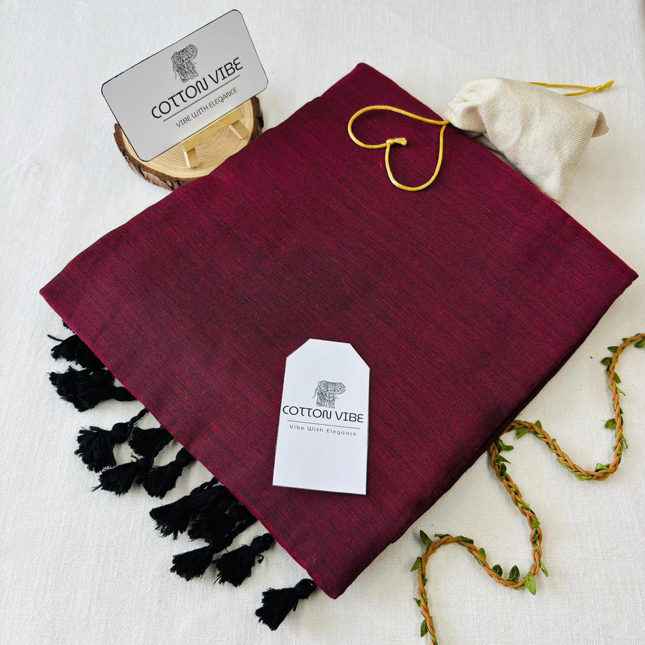 Dark Maroon Khadi Cotton Saree