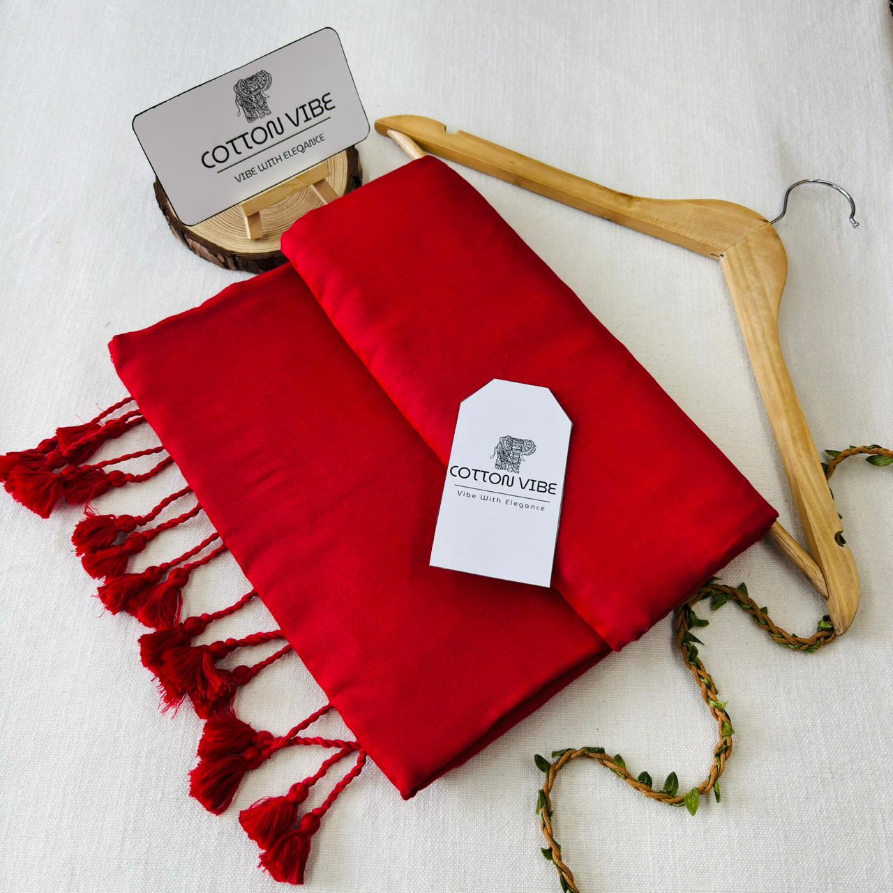 Dark Red Khadi Cotton Saree