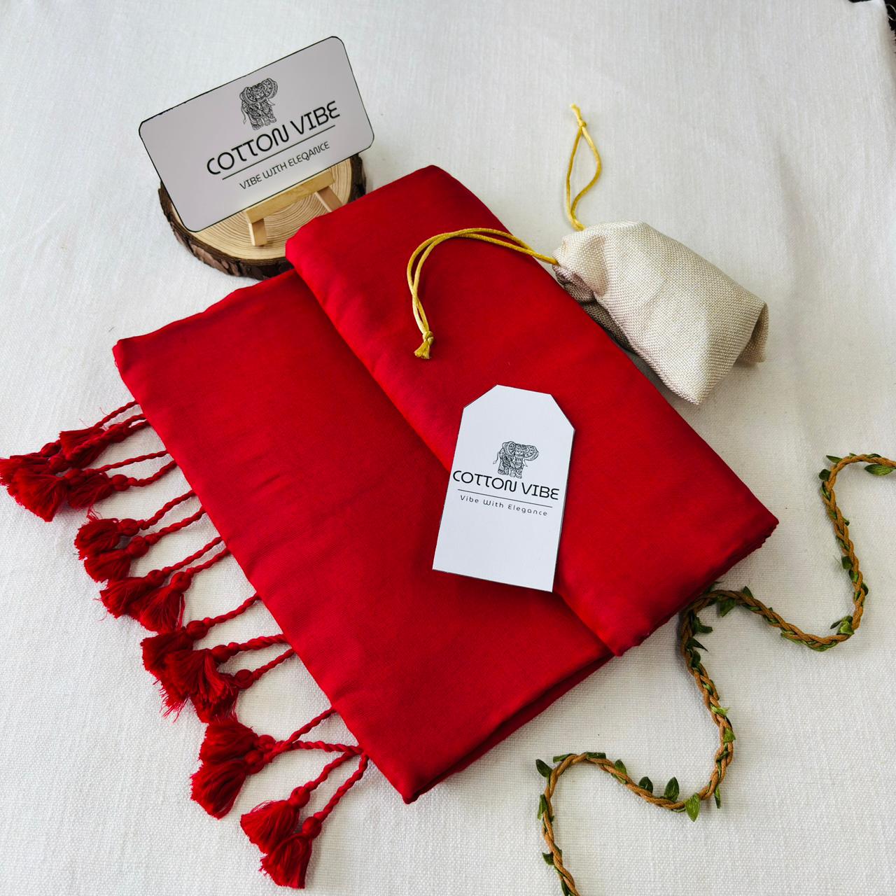 Dark Red Khadi Cotton Saree