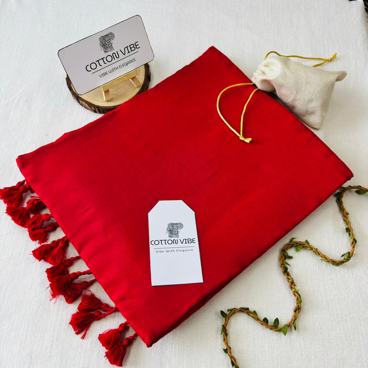 Dark Red Khadi Cotton Saree