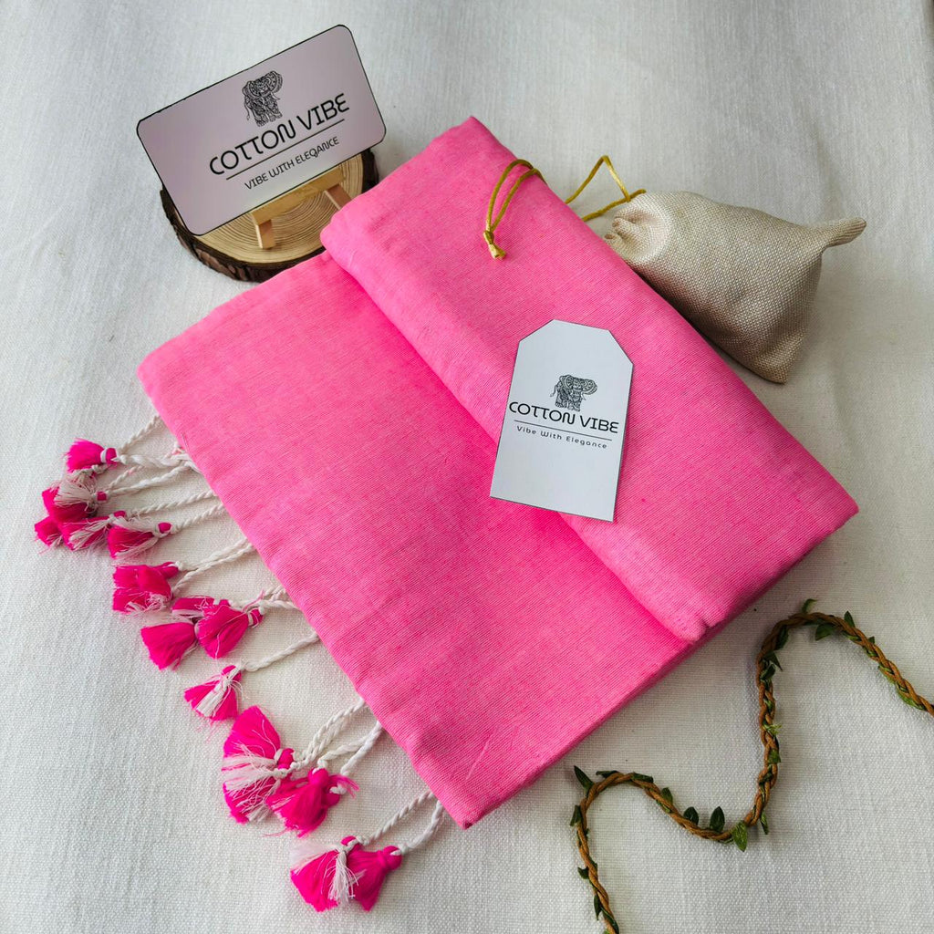 Pink Khadi Cotton Saree