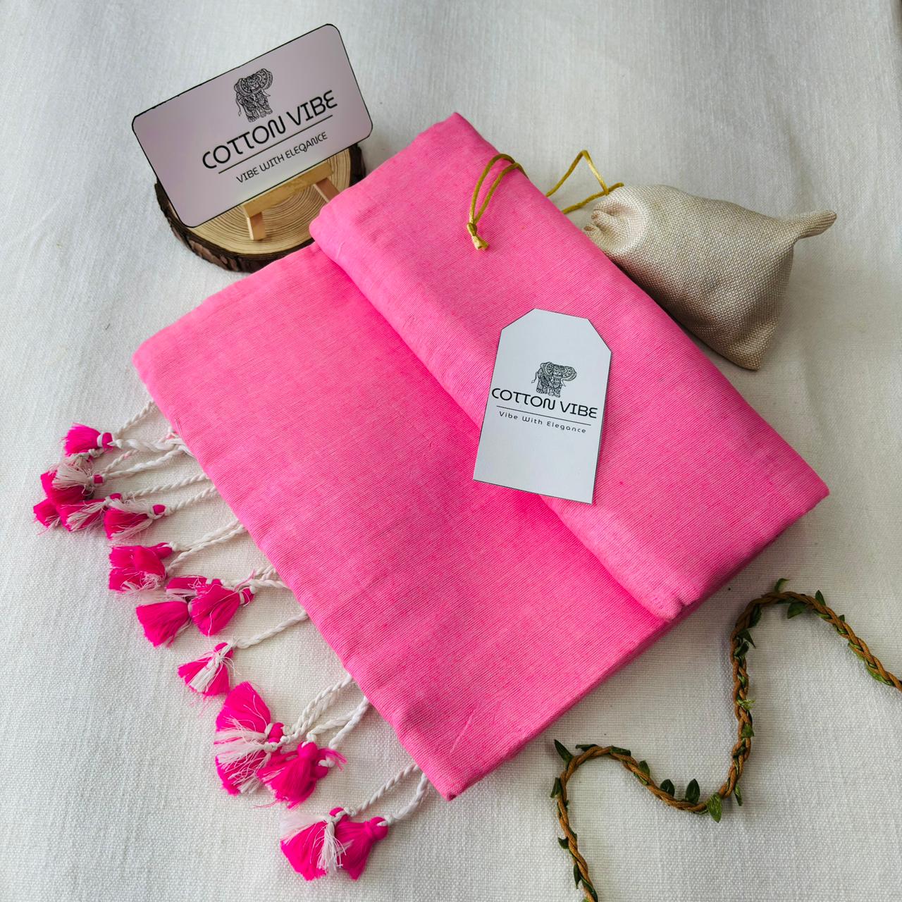 Pink Khadi Cotton Saree