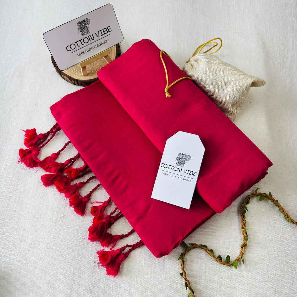 Blussinng Pink Red Khadi Cotton Saree