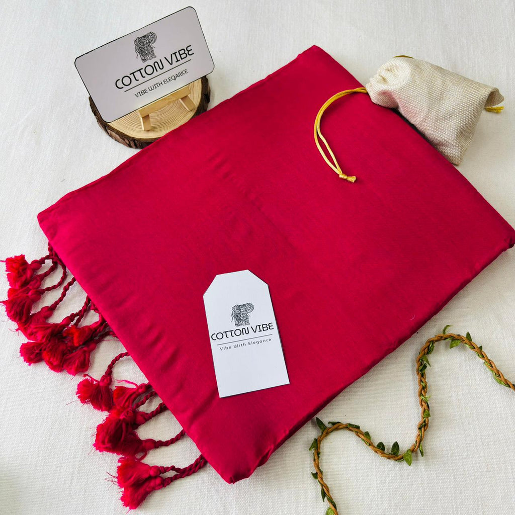 Blussinng Pink Red Khadi Cotton Saree