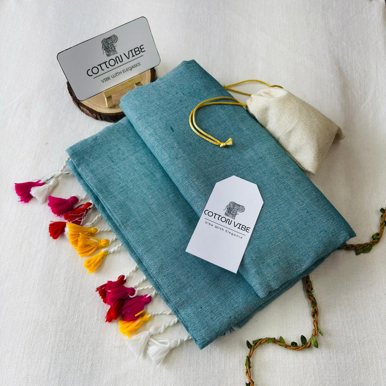 Light Sky Khadi Cotton Saree