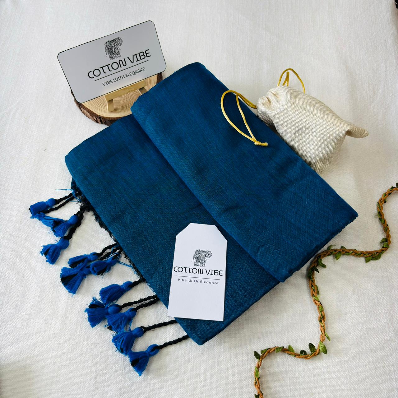 Dark Blue Khadi Cotton Saree