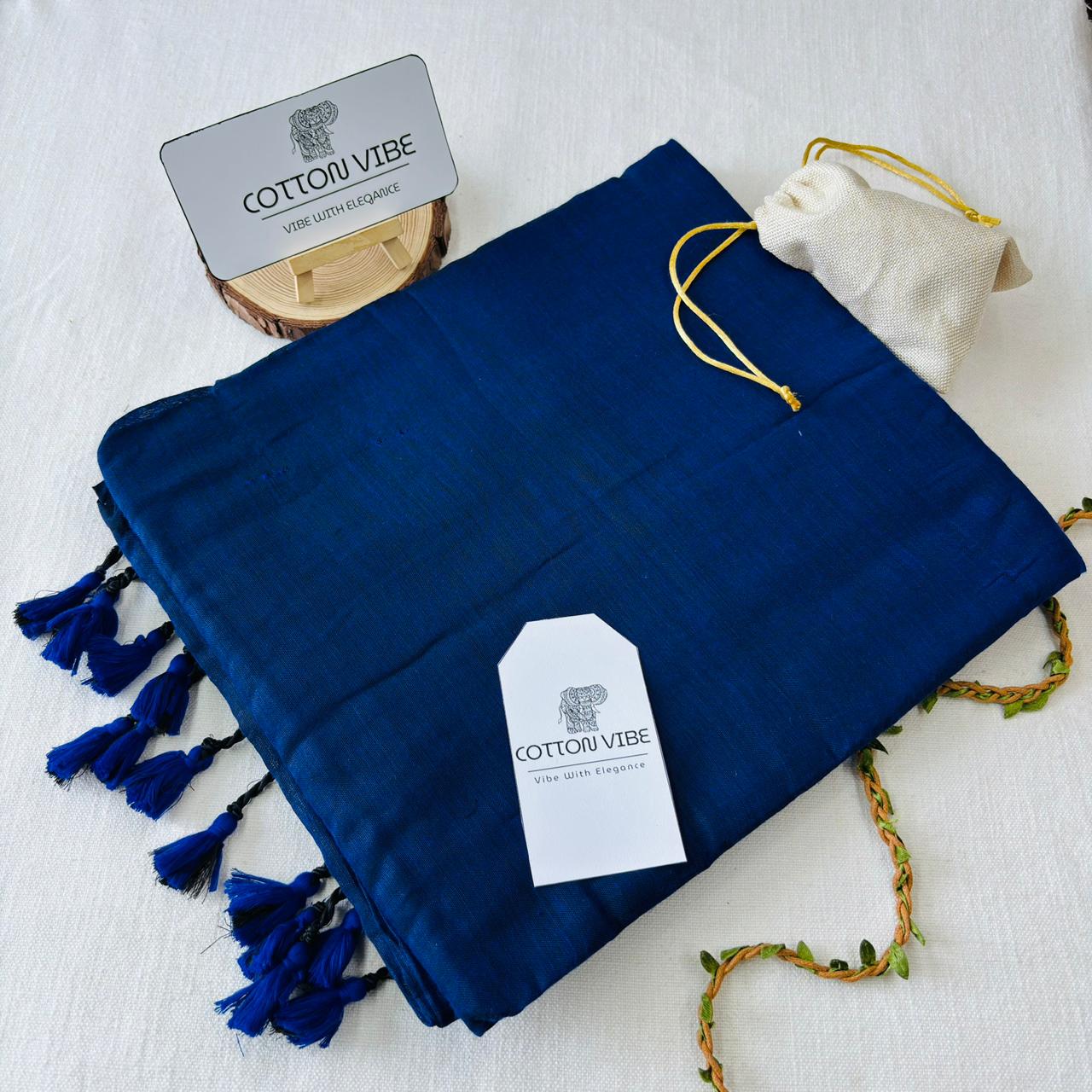 Dark Blue Khadi Cotton Saree