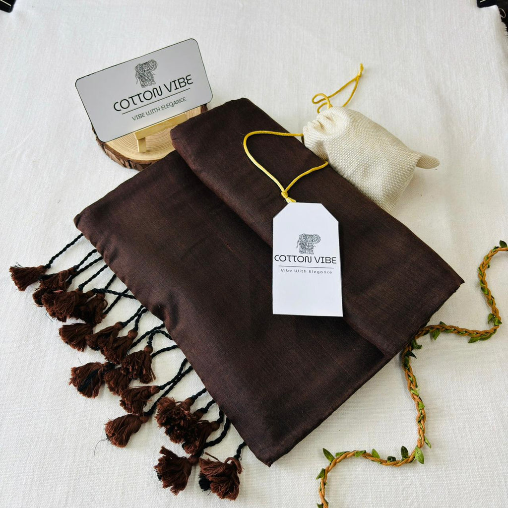 Dark Brown Khadi Cotton Saree