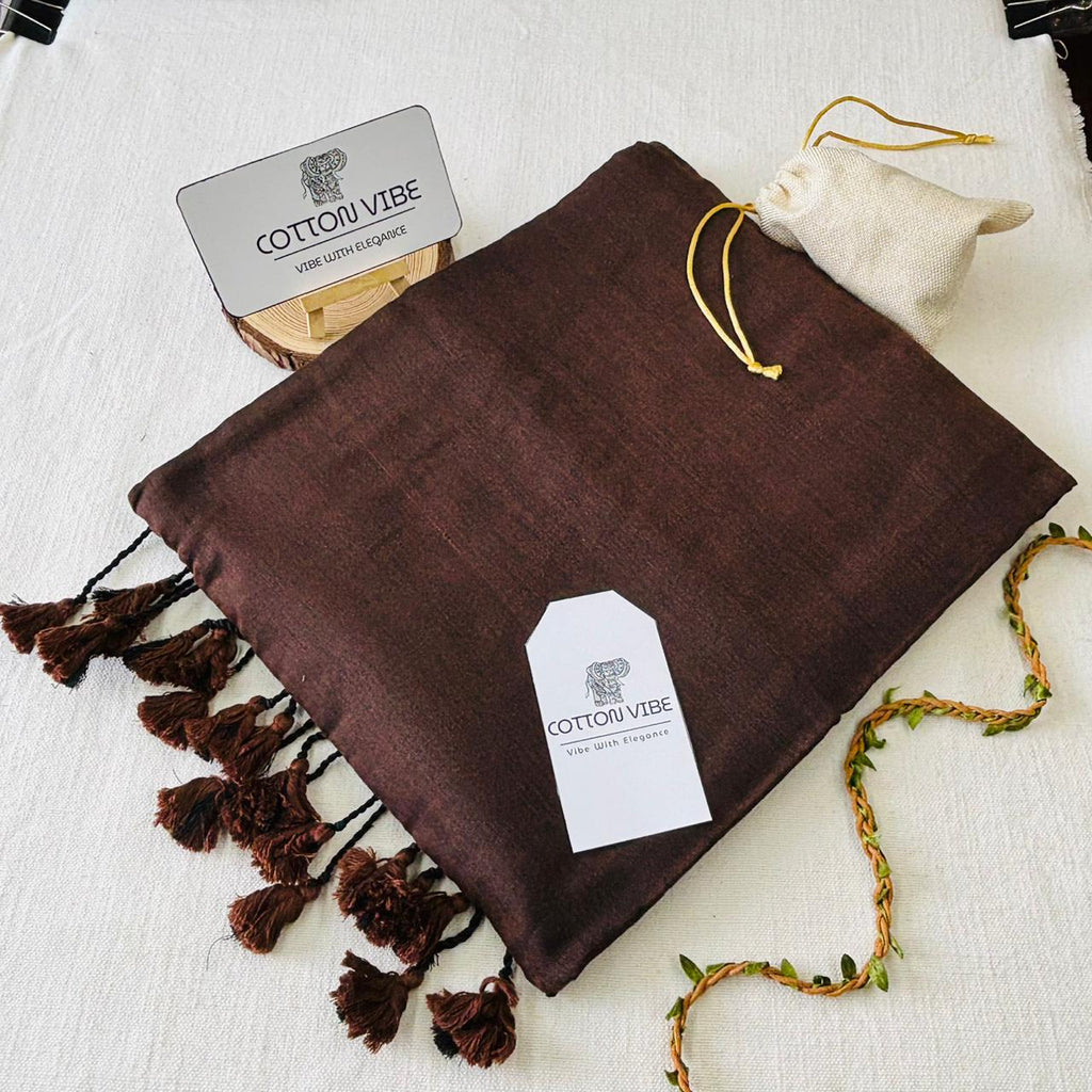 Dark Brown Khadi Cotton Saree