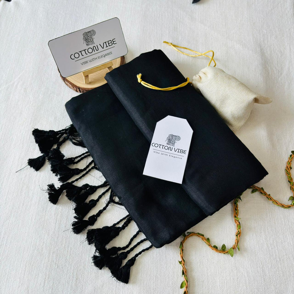 Black Khadi Cotton Saree