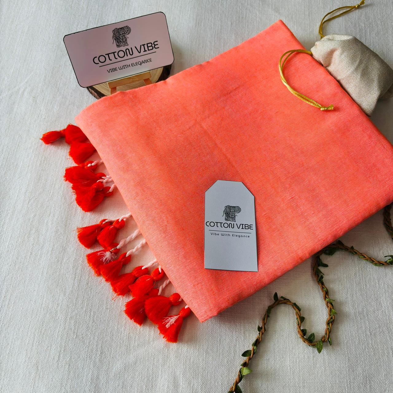 Light Orange Cotton Saree