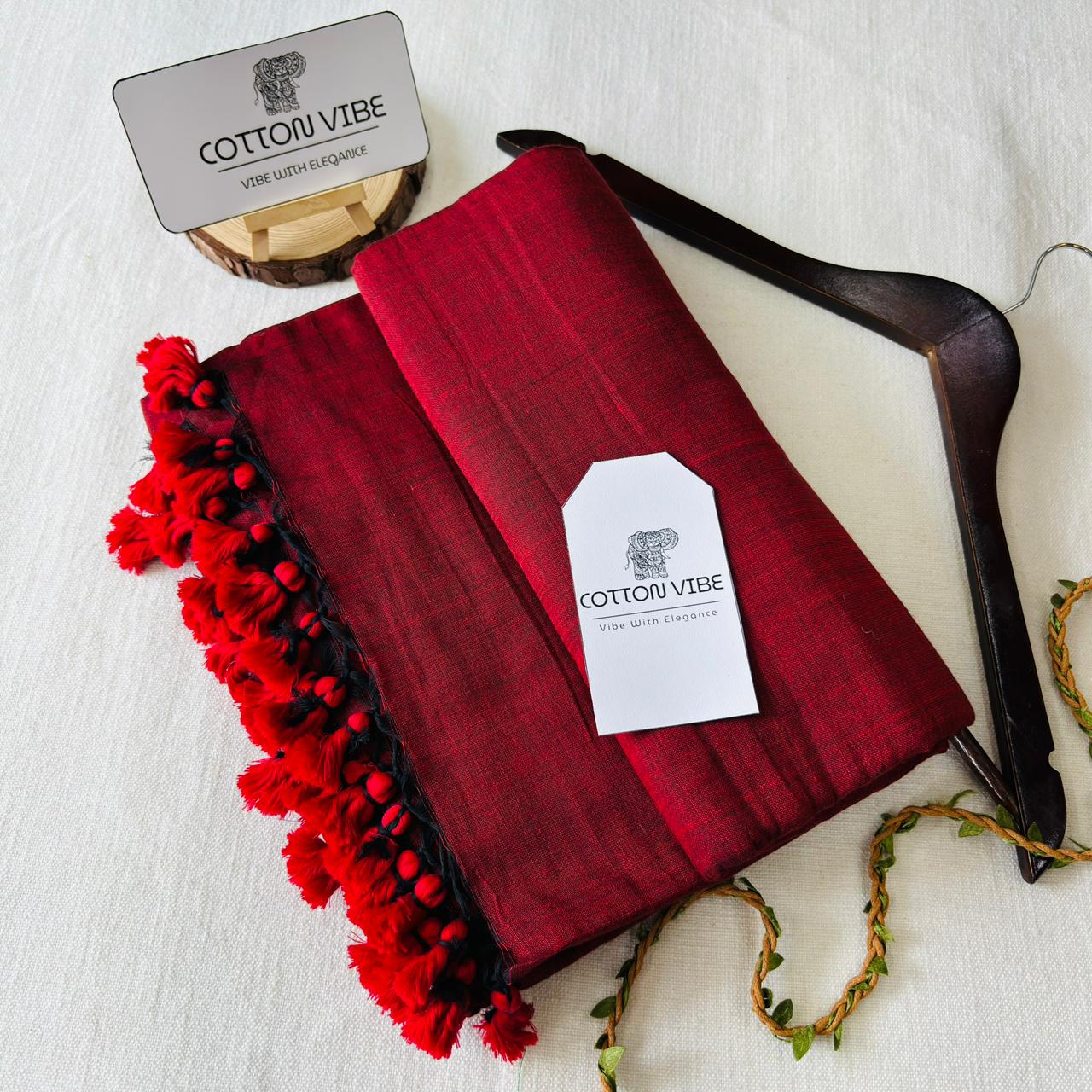 Red Khadi Cotton Saree