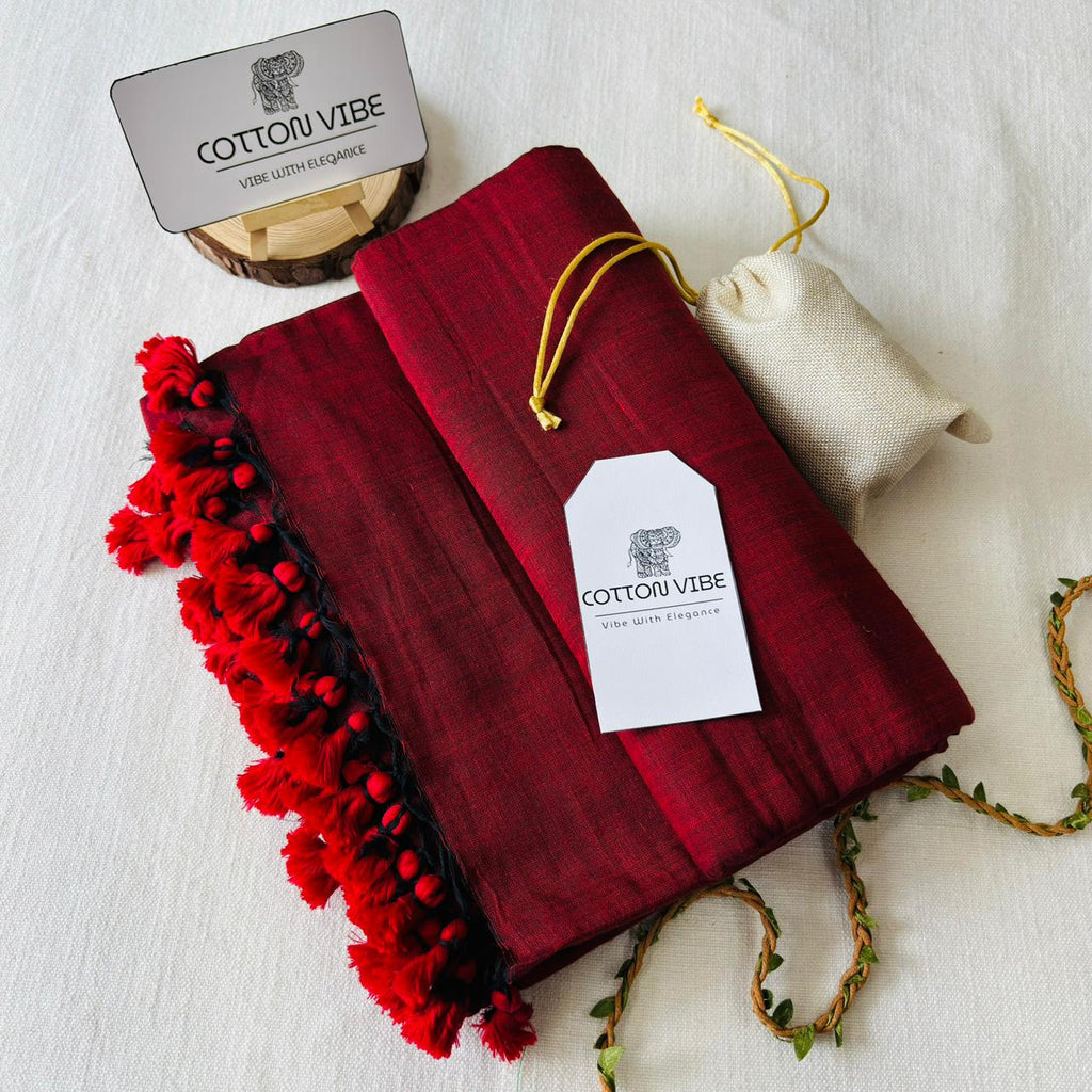 Red Khadi Cotton Saree