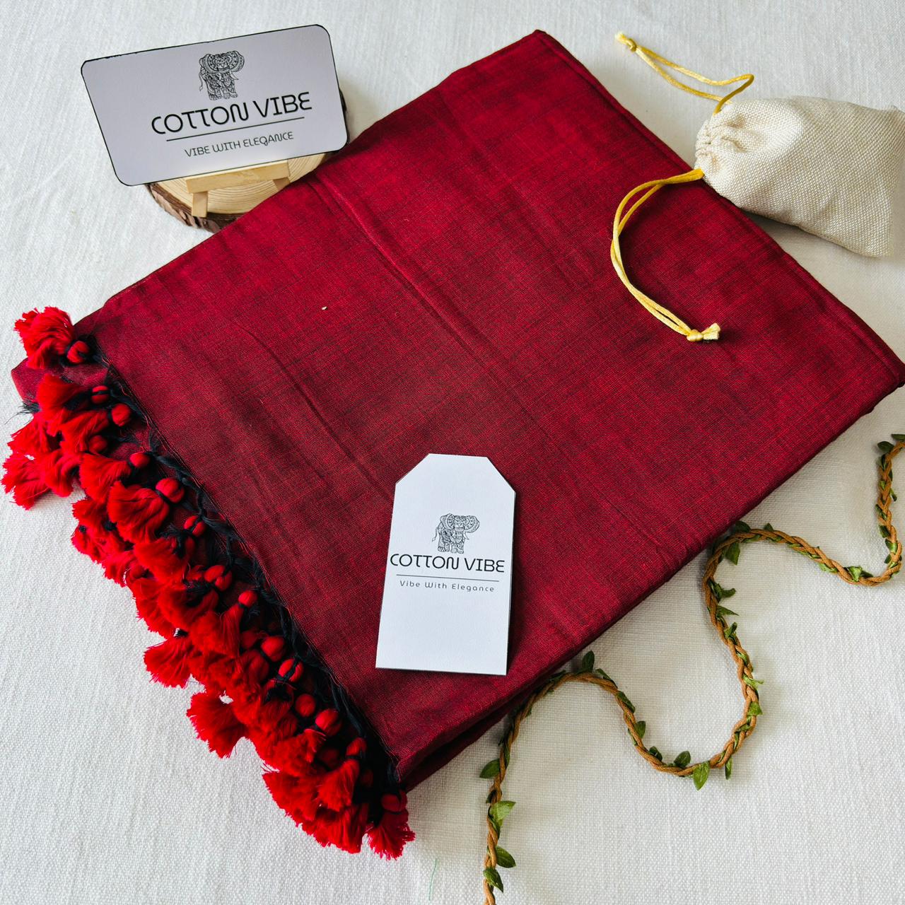 Red Khadi Cotton Saree