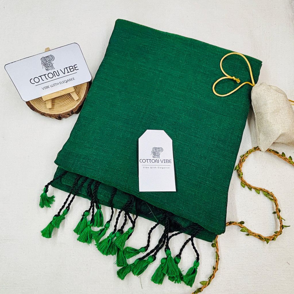 Bottol Green Khadi Cotton Saree