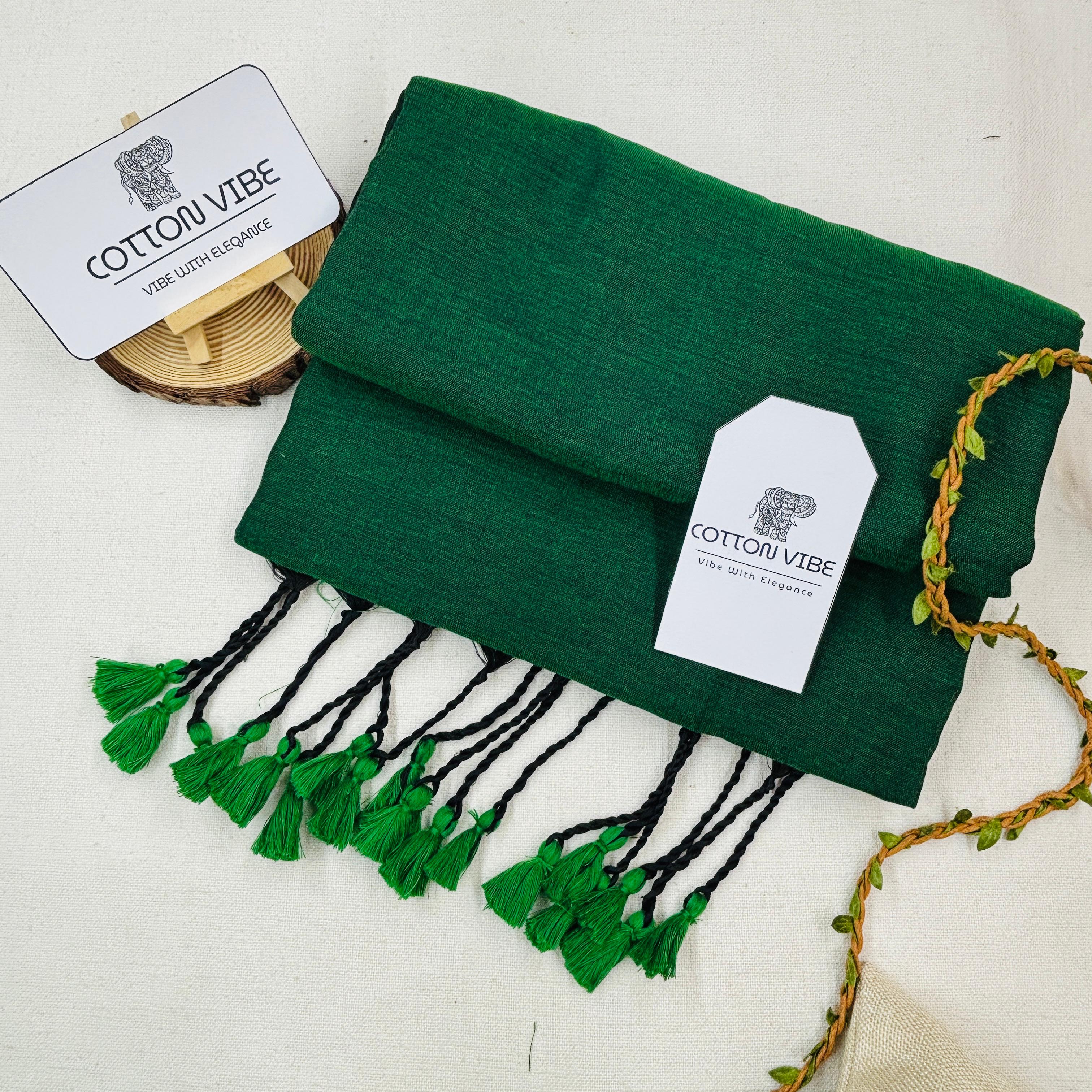 Bottol Green Khadi Cotton Saree