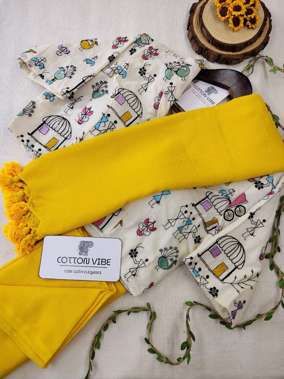 Yellow Cotton Khadi Saree With Embrodery Work Redy Made Blouse