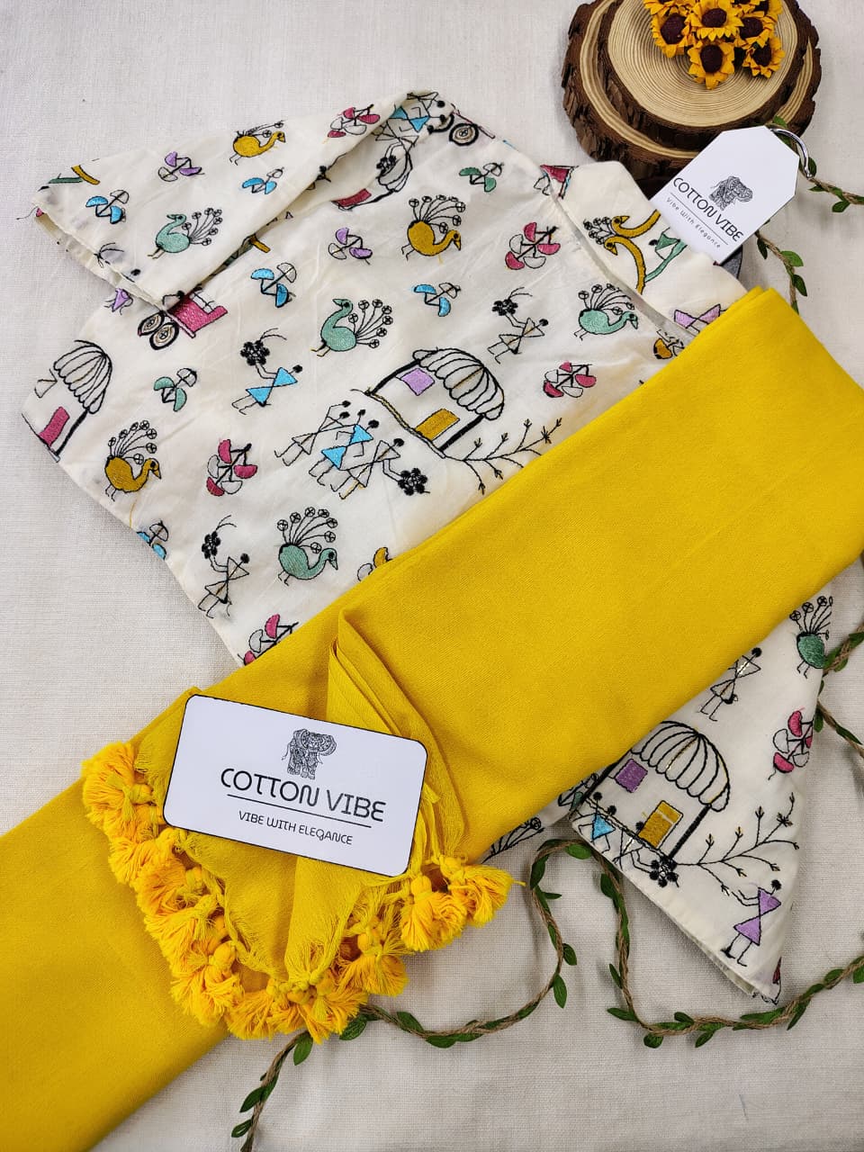 Yellow Cotton Khadi Saree With Embrodery Work Redy Made Blouse