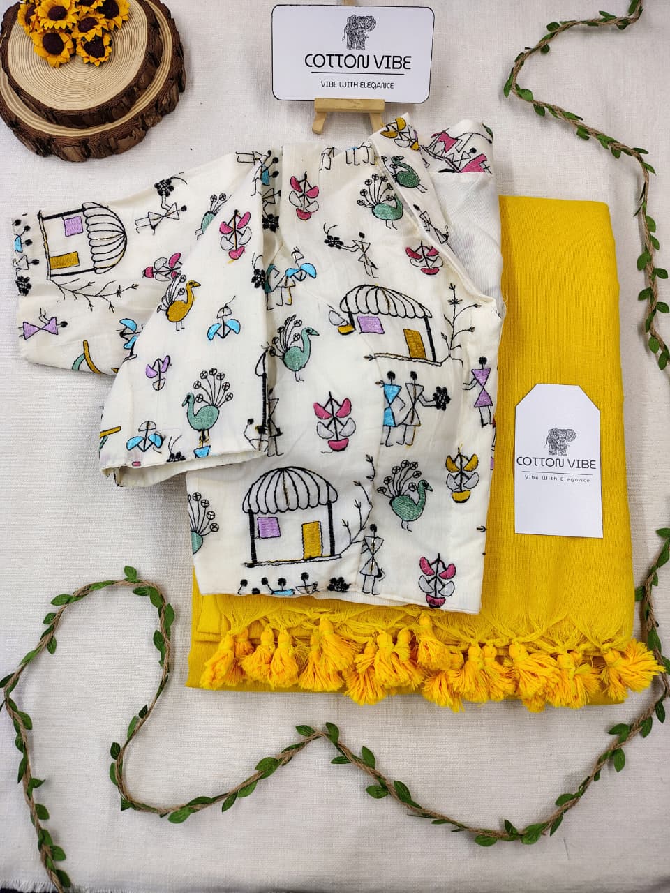 Yellow Cotton Khadi Saree With Embrodery Work Redy Made Blouse