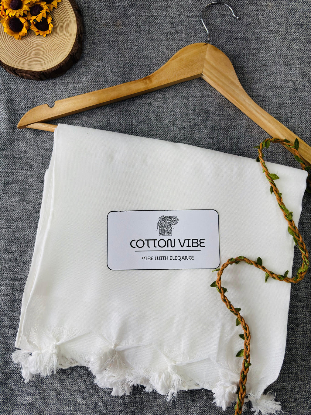 White Cotton Khadi Saree With Designer Flower Based Printed Blouse